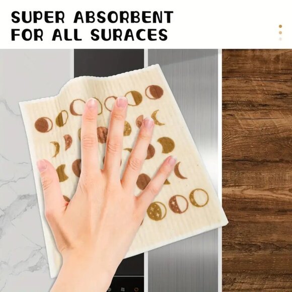 NEW Set of 12 Swedish Dishcloths - Boho, Feather, Moon Celesital, Sustainable - Picture 2 of 9